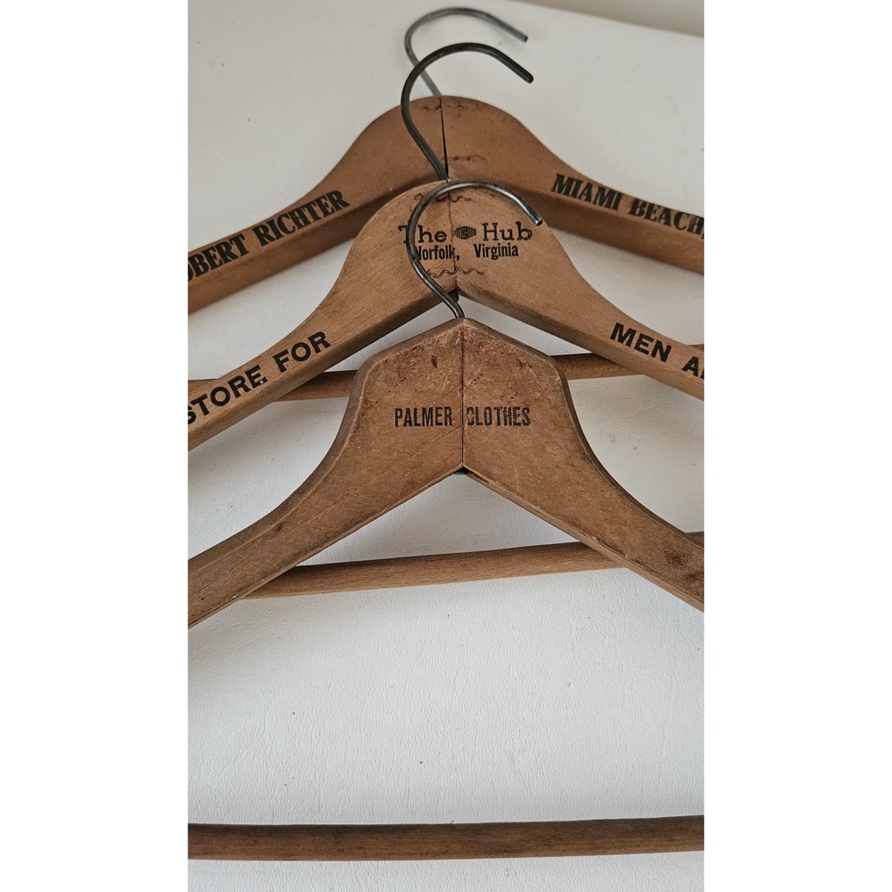 Lot of 3 Wooden Vintage Hangers With Advertising Fla & Va